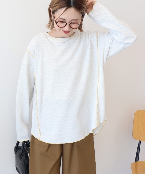AMERICAN HOLIC(アメリカンホリック)の「ワッフル配色メロープルオーバー(Tシャツ/カットソー・レディース・カーキ/ブラック/チャコールグレー/ホワイト系その他・M/L)」の2枚目の写真