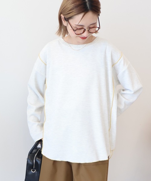 AMERICAN HOLIC(アメリカンホリック)の「ワッフル配色メロープルオーバー(Tシャツ/カットソー・レディース・カーキ/ブラック/チャコールグレー/ホワイト系その他・M/L)」の9枚目の写真