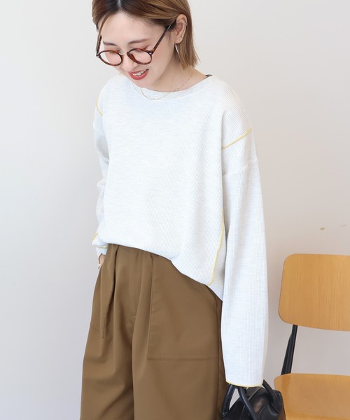 AMERICAN HOLIC(アメリカンホリック)の「ワッフル配色メロープルオーバー(Tシャツ/カットソー・レディース・カーキ/ブラック/チャコールグレー/ホワイト系その他・M/L)」の13枚目の写真