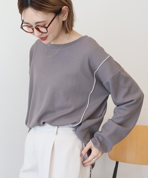 AMERICAN HOLIC(アメリカンホリック)の「ワッフル配色メロープルオーバー(Tシャツ/カットソー・レディース・カーキ/ブラック/チャコールグレー/ホワイト系その他・M/L)」の22枚目の写真