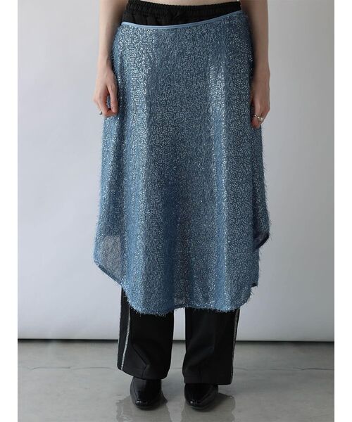 :ETHROF(イーサオブ)の「SEQUINS FRINGE WRAP SKIRT(スカート・レディース・ライトブルー/ブラック/オフホワイト・MEDIUM)」の22枚目の写真