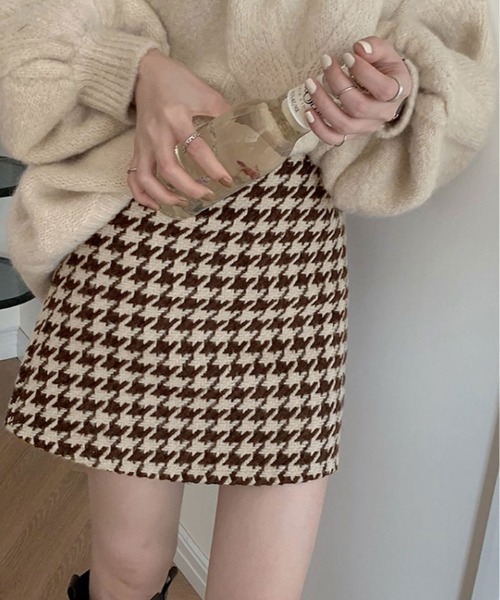 kirakiraShop(キラキラショップ)の「インパン付き 千鳥柄 台形 ミニスカート(スカート・レディース・ブラウン/ブラック・M/S)」の12枚目の写真