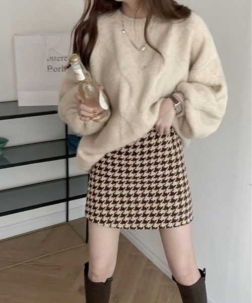 kirakiraShop(キラキラショップ)の「インパン付き 千鳥柄 台形 ミニスカート(スカート・レディース・ブラウン/ブラック・M/S)」の11枚目の写真