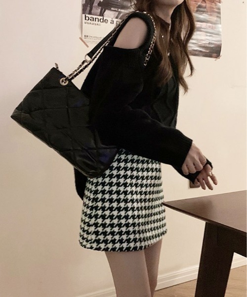 kirakiraShop(キラキラショップ)の「インパン付き 千鳥柄 台形 ミニスカート(スカート・レディース・ブラウン/ブラック・M/S)」の6枚目の写真