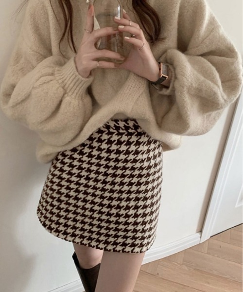 kirakiraShop(キラキラショップ)の「インパン付き 千鳥柄 台形 ミニスカート(スカート・レディース・ブラウン/ブラック・M/S)」の10枚目の写真