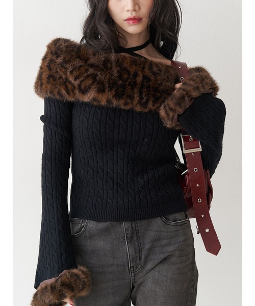 jouetie(ジュエティ)の「ファードッキングオフショルニット(ニット/セーター・レディース・オフホワイト/グレー/ブラック・MEDIUM)」の3枚目の写真