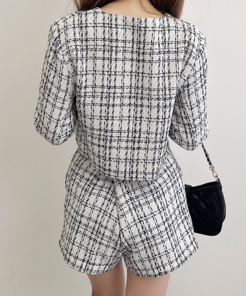 INGNI(イング)の「袖口エコファーツイードジャケット(セットアップ対応)(ノーカラージャケット・レディース・ホワイト系その他7/ブラック系その他7・M)」の7枚目の写真