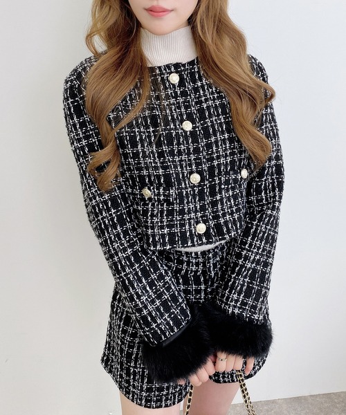 INGNI(イング)の「袖口エコファーツイードジャケット(セットアップ対応)(ノーカラージャケット・レディース・ホワイト系その他7/ブラック系その他7・M)」の11枚目の写真