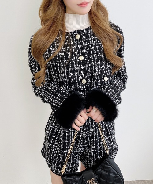 INGNI(イング)の「袖口エコファーツイードジャケット(セットアップ対応)(ノーカラージャケット・レディース・ホワイト系その他7/ブラック系その他7・M)」の12枚目の写真