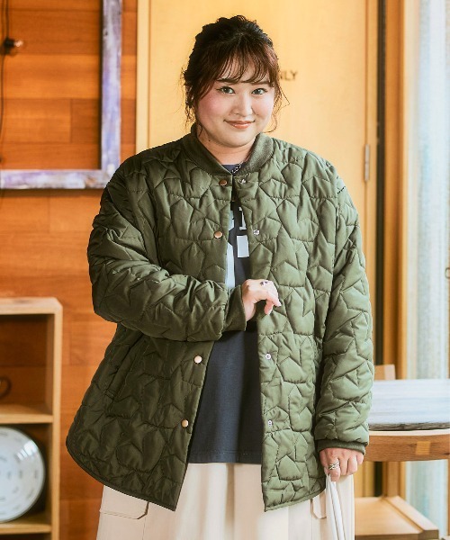 グリーン キルティング ダウンジャケット S phenix（プラスフェニックス） QUILTING DOWN JACKET キルティング