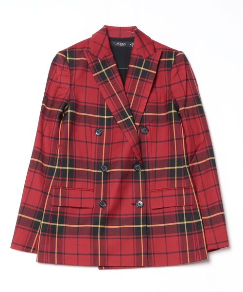 セール】チェック ダブルブレステッド ウールブレンド ブレザー