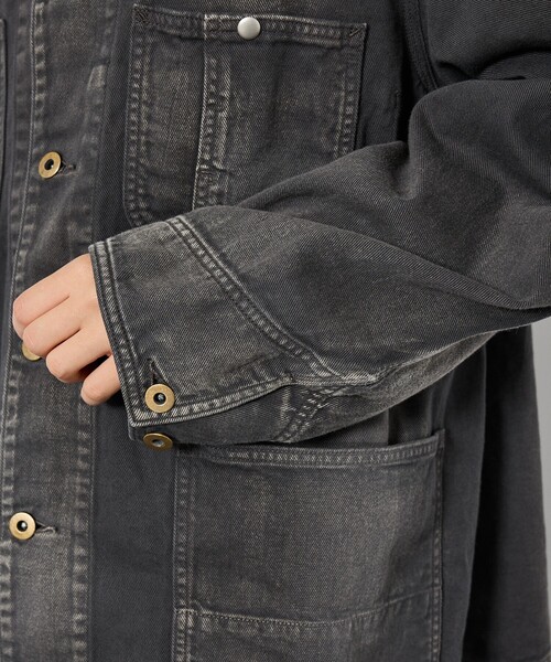 Johnbull(ジョンブル)の「【Johnbull/ジョンブル】ガーメントダイ カバーオール / ユニセックス/セットアップ(カバーオール・メンズ・ブラック/ピンク・M/L/XL)」の9枚目の写真