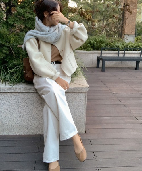 FREE STYLISTS(フリー スタイリスト)の「YUGA_YGMC Wool-like collarless short coat(ノーカラーコート・レディース・ライトグレー/オフホワイト・FREE)」の9枚目の写真