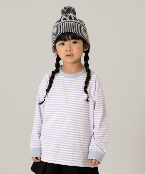 and D. petit main（アンドディープティマイン）の「【親子リンク】【綿100】【365D.】アソートボーダーワイドロンT（Tシャツ/カットソー・キッズ・グリーン/レッド/ブラック/ミント/ラベンダー/ホワイト/レモンイエロー/ライトブルー・90cm/120cm/110cm/140cm/100cm/130cm）」の6枚目の写真