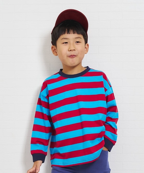 and D. petit main（アンドディープティマイン）の「【親子リンク】【綿100】【365D.】アソートボーダーワイドロンT（Tシャツ/カットソー・キッズ・グリーン/レッド/ブラック/ミント/ラベンダー/ホワイト/レモンイエロー/ライトブルー・90cm/120cm/110cm/140cm/100cm/130cm）」の8枚目の写真