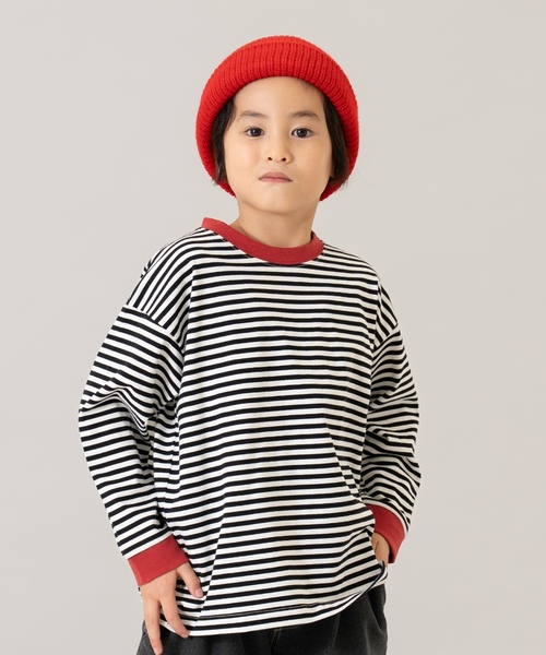 and D. petit main（アンドディープティマイン）の「【親子リンク】【綿100】【365D.】アソートボーダーワイドロンT（Tシャツ/カットソー・キッズ・グリーン/レッド/ブラック/ミント/ラベンダー/ホワイト/レモンイエロー/ライトブルー・90cm/120cm/110cm/140cm/100cm/130cm）」の2枚目の写真