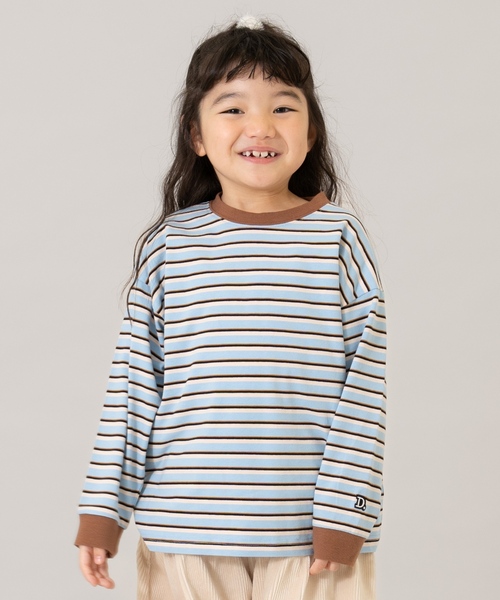 and D. petit main（アンドディープティマイン）の「【親子リンク】【綿100】【365D.】アソートボーダーワイドロンT（Tシャツ/カットソー・キッズ・グリーン/レッド/ブラック/ミント/ラベンダー/ホワイト/レモンイエロー/ライトブルー・90cm/120cm/110cm/140cm/100cm/130cm）」の5枚目の写真