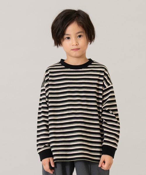 and D. petit main（アンドディープティマイン）の「【親子リンク】【綿100】【365D.】アソートボーダーワイドロンT（Tシャツ/カットソー・キッズ・グリーン/レッド/ブラック/ミント/ラベンダー/ホワイト/レモンイエロー/ライトブルー・90cm/120cm/110cm/140cm/100cm/130cm）」の3枚目の写真