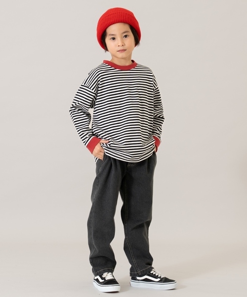 and D. petit main（アンドディープティマイン）の「【親子リンク】【綿100】【365D.】アソートボーダーワイドロンT（Tシャツ/カットソー・キッズ・グリーン/レッド/ブラック/ミント/ラベンダー/ホワイト/レモンイエロー/ライトブルー・90cm/120cm/110cm/140cm/100cm/130cm）」の9枚目の写真