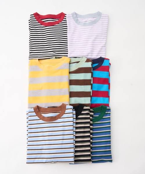 and D. petit main（アンドディープティマイン）の「【親子リンク】【綿100】【365D.】アソートボーダーワイドロンT（Tシャツ/カットソー・キッズ・グリーン/レッド/ブラック/ミント/ラベンダー/ホワイト/レモンイエロー/ライトブルー・90cm/120cm/110cm/140cm/100cm/130cm）」の21枚目の写真