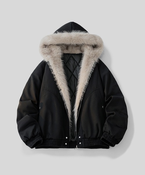 TOBEE（トゥビー）の「【Tobee】フードファージャケット/中綿ブルゾン（ブルゾン・メンズ・アイボリー/ブラック・LARGE/X-LARGE/MEDIUM）」の9枚目の写真