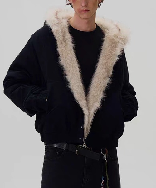 TOBEE（トゥビー）の「【Tobee】フードファージャケット/中綿ブルゾン（ブルゾン・メンズ・アイボリー/ブラック・LARGE/X-LARGE/MEDIUM）」の3枚目の写真