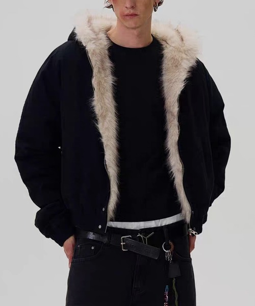 TOBEE（トゥビー）の「【Tobee】フードファージャケット/中綿ブルゾン（ブルゾン・メンズ・アイボリー/ブラック・LARGE/X-LARGE/MEDIUM）」の4枚目の写真