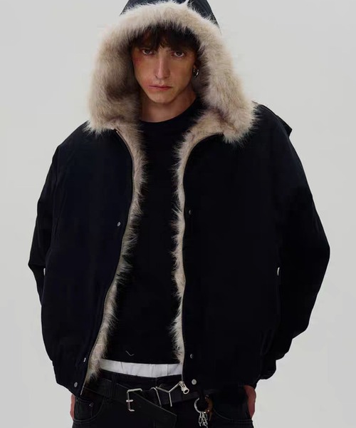 TOBEE（トゥビー）の「【Tobee】フードファージャケット/中綿ブルゾン（ブルゾン・メンズ・アイボリー/ブラック・LARGE/X-LARGE/MEDIUM）」の5枚目の写真