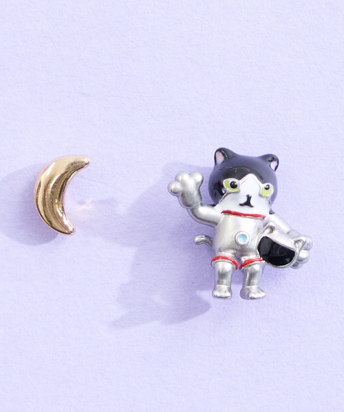 gargle(ガーグル)の「gargle ガーグル:宇宙シリーズ ニャンコ飛行士 猫 ネコ ピアス(ピアス(両耳用)・レディース・ブラウン/ブラック・FREE)」の2枚目の写真