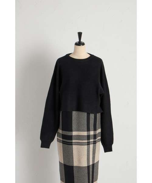 ニットトップス×チェックニットスカートセット（セットアップ