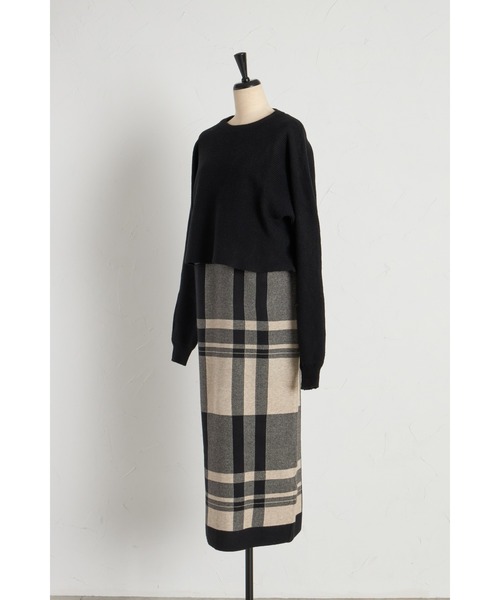 ニットトップス×チェックニットスカートセット（セットアップ