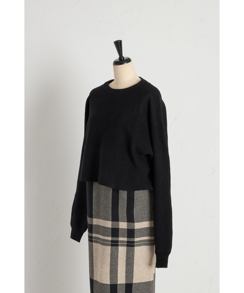 ニットトップス×チェックニットスカートセット（セットアップ