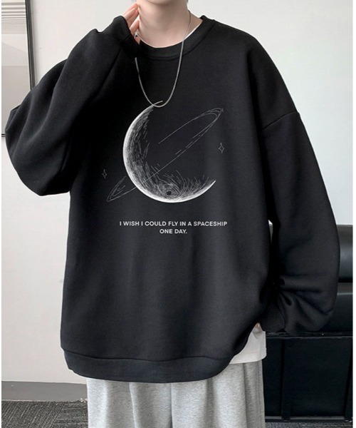 セール】【25年秋冬新作】【裏起毛】ビッグシルエットムーンプリント