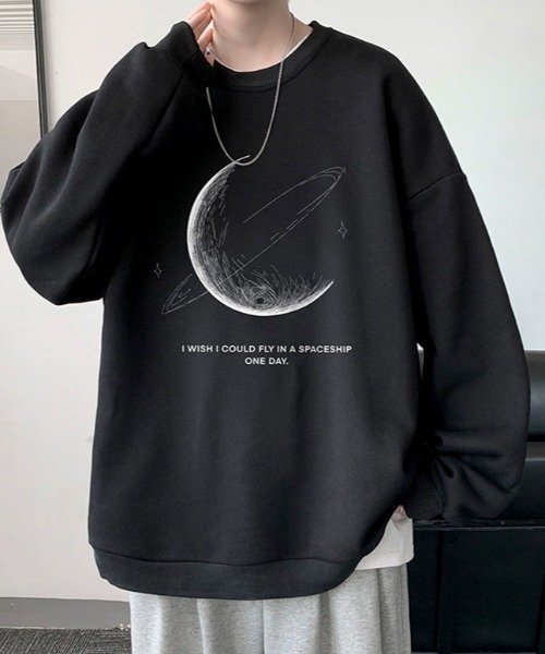 セール】【25年秋冬新作】【裏起毛】ビッグシルエットムーンプリント