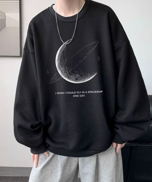link lot(リンクロット)の「【裏起毛】ビッグシルエットムーンプリントスウェットプルオーバー(スウェット・メンズ・ライトグレー/ホワイト/ブラック・M/L)」の8枚目の写真