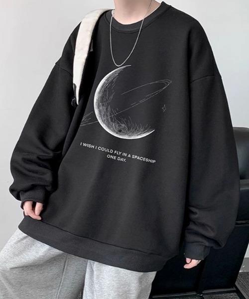link lot(リンクロット)の「【裏起毛】ビッグシルエットムーンプリントスウェットプルオーバー(スウェット・メンズ・ライトグレー/ホワイト/ブラック・M/L)」の10枚目の写真