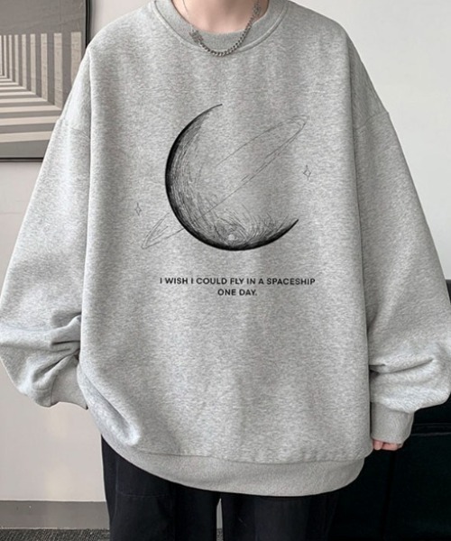 セール】【25年秋冬新作】【裏起毛】ビッグシルエットムーンプリント