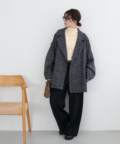 DISCOAT（ディスコート）の「【WEB限定】ヘリンボーンダブルテラージャケット（テーラードジャケット・レディース・ブラウン/ブラック・FREE）」の8枚目の写真