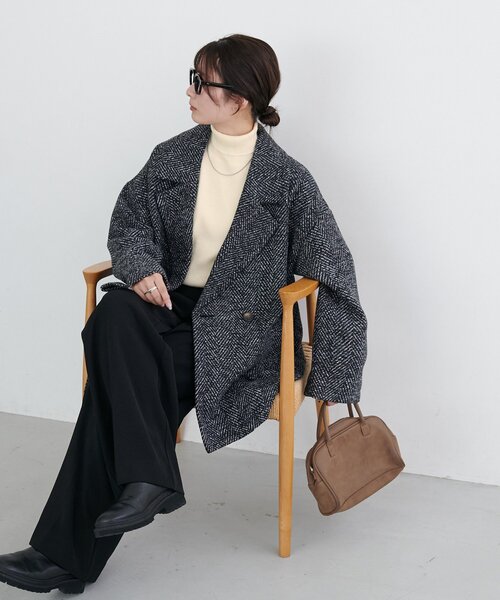 DISCOAT（ディスコート）の「【WEB限定】ヘリンボーンダブルテラージャケット（テーラードジャケット・レディース・ブラウン/ブラック・FREE）」の9枚目の写真