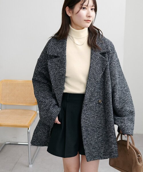 DISCOAT（ディスコート）の「【WEB限定】ヘリンボーンダブルテラージャケット（テーラードジャケット・レディース・ブラウン/ブラック・FREE）」の11枚目の写真