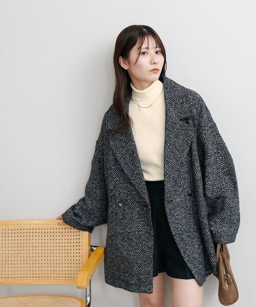 DISCOAT（ディスコート）の「【WEB限定】ヘリンボーンダブルテラージャケット（テーラードジャケット・レディース・ブラウン/ブラック・FREE）」の12枚目の写真