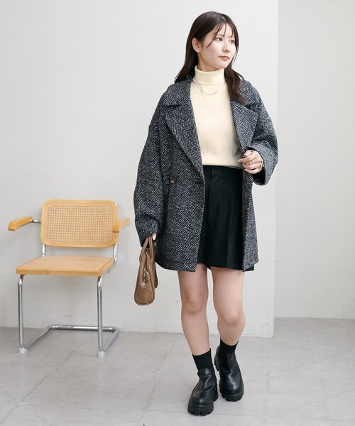 DISCOAT（ディスコート）の「【WEB限定】ヘリンボーンダブルテラージャケット（テーラードジャケット・レディース・ブラウン/ブラック・FREE）」の13枚目の写真