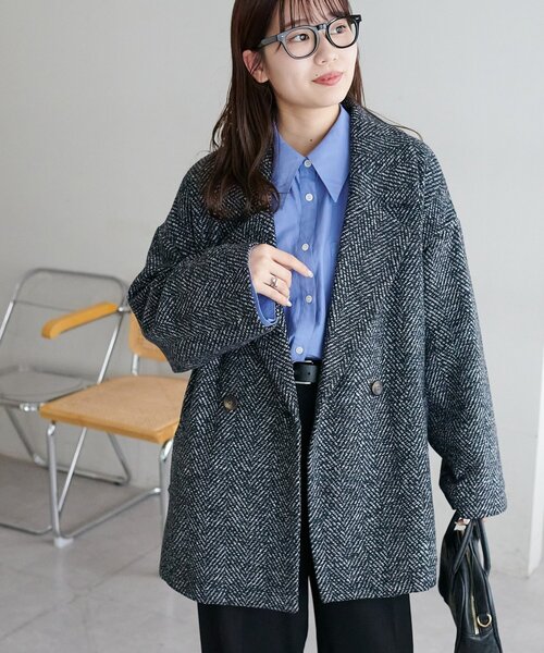 DISCOAT（ディスコート）の「【WEB限定】ヘリンボーンダブルテラージャケット（テーラードジャケット・レディース・ブラウン/ブラック・FREE）」の14枚目の写真