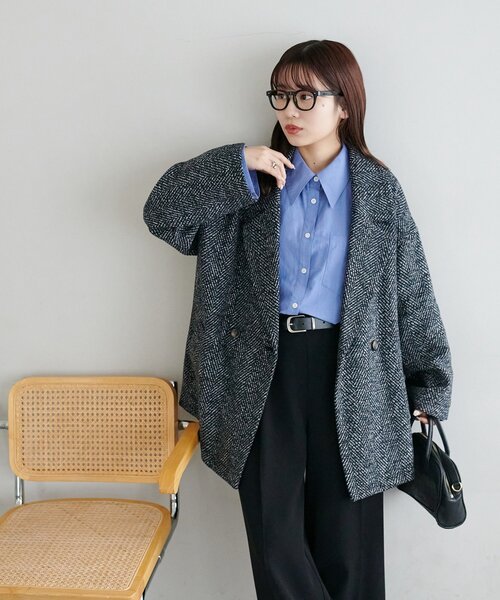 DISCOAT（ディスコート）の「【WEB限定】ヘリンボーンダブルテラージャケット（テーラードジャケット・レディース・ブラウン/ブラック・FREE）」の15枚目の写真