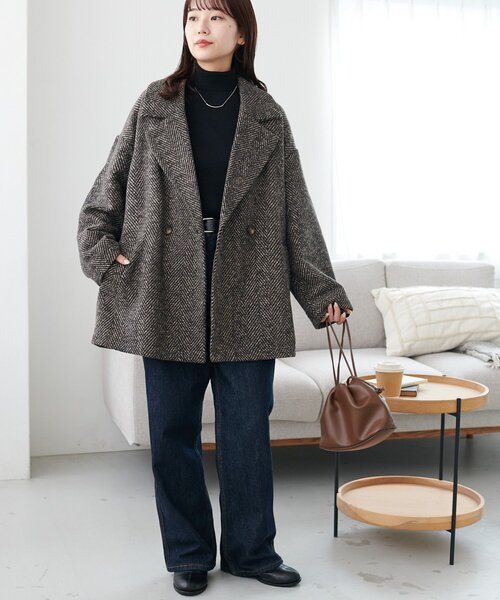 DISCOAT ディスコート ヘリンボーンダブルテラージャケット ブラウン F セール】【WEB限定】ヘリンボーンダブルテラージャケット（テーラード
