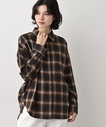 【洗える】起毛オンブレーチェック柄シャツ