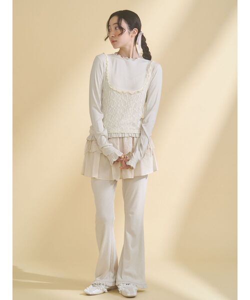 merry jenny（メリージェニー）の「lace layered flare pants（スウェットパンツ・レディース・グレー/アイボリー・FREE）」の5枚目の写真