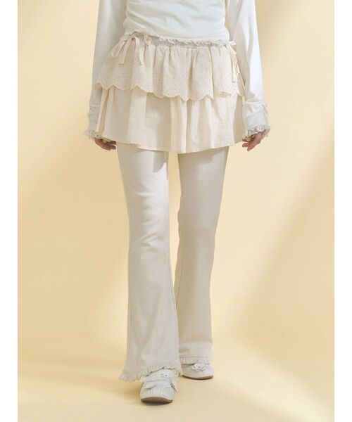 merry jenny（メリージェニー）の「lace layered flare pants（スウェットパンツ・レディース・グレー/アイボリー・FREE）」の9枚目の写真