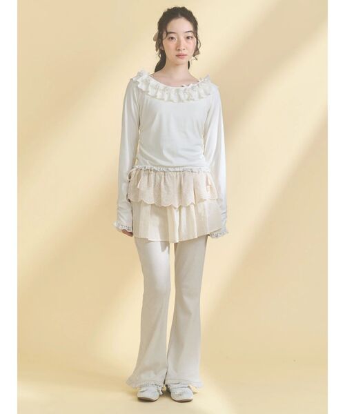 merry jenny（メリージェニー）の「lace layered flare pants（スウェットパンツ・レディース・グレー/アイボリー・FREE）」の11枚目の写真