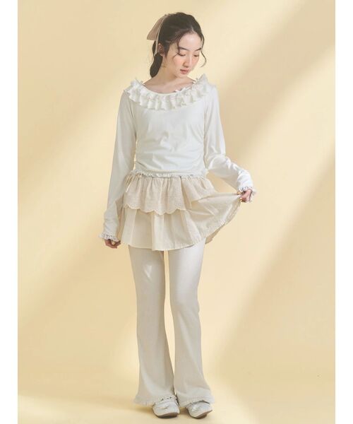 merry jenny（メリージェニー）の「lace layered flare pants（スウェットパンツ・レディース・グレー/アイボリー・FREE）」の12枚目の写真